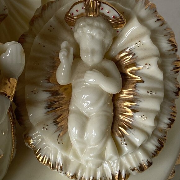 San Francisco Music Box Co Ceramic Nativity Scene Gold Silent Night Christmas - Picture 10 of 11